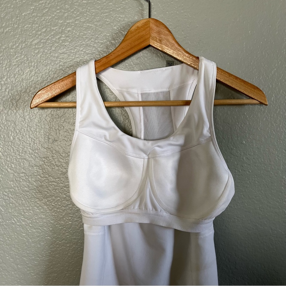 Athleta Workout Top Medium Fuchsia White Tank Racerback Built In Wireless Bra - Picture 5 of 8